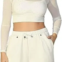 icw Women Knitted Long Sleeves Sheer Mesh Emblisshed Chest Pad Running Sports Quick-Drying Mock Neck Workout Top-picture-21