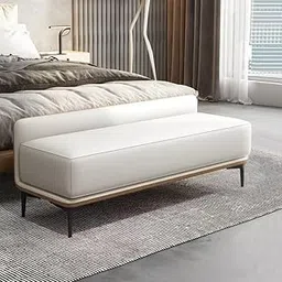 LEGACY OF COMFORT Puzio Faux Leather Upholstered Bench Ottoman Sofa couches Ottoman Bench 2 Seater Sofa Chaise Lounger Pouffe for Living Room Bedroom Office (Off White)-image-18