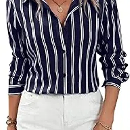 aahwan Women Polyester Regular Fit Solid Button Up Drop Shoulder Striped Print Casual Formal Long Sleeve Shirt-picture-58