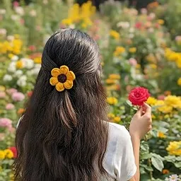 Crochet Daisy Flower Hair Clip, Yellow and Brown, Handmade Yarn Accessory for Women, Casual Floral Style (yellow)-image-52