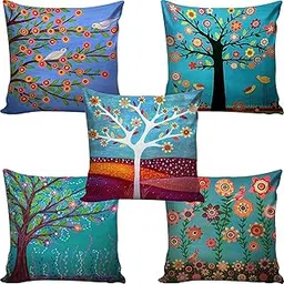 Amayra Home Set of 5 Multi Colored Decorative Hand Made Cotton Cushion Covers 16" x 16" (40cm x 40cm)-picture-10