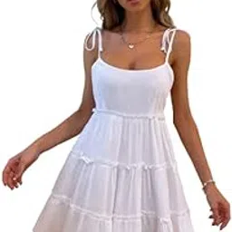 hardik fab Rayon White Western Short Dress for Midi Knee Length Fit and Flare Beach Wear for Women & Girls-picture-19