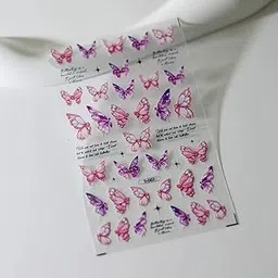 VIKSON INTERNATIONAL 5D Pink Purple Butterfly Self Adhesive Pre-Glued Waterproof Non-Toxic Professional Quality Pre Designed Long Artificial Fake Nail Decals Wraps Stickers. (Pink)-image-23