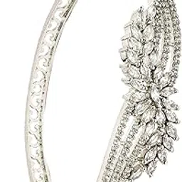 zeneme Rhodium-Plated White American Diamond Studded Contemporary Kada Bracelet For Girls and Women-picture-10