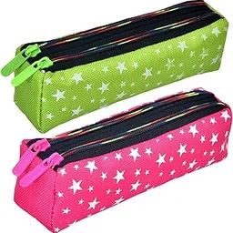 homestic Pencil Pouch | Rexine Stationary Pouch | Pencil Utility Pouch | School Pencil Case for Kids | Pen-Pencil Box for Kids | 2 Zipper Pencil Organizer | Star Pencil Pouch | Pack of 2 | Multi-picture-36