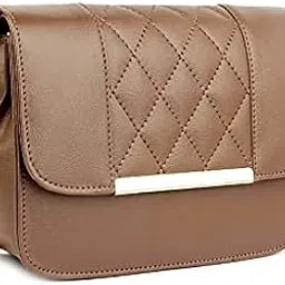 Quilted Crossbody Handbag with Gold Chain Strap, Brown Faux Leather, Classic Flap Design-picture-49
