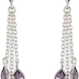 saraf rs jewellery Rhodium Amethyst Purple AD Minimal Dangler Earrings-picture-27
