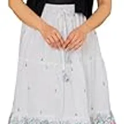 Neha Cration Women's Cotton Peacock Print Skirt with Lining, White-picture-24