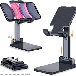 SPYKART Metal Adjustable Anti Slip Mobile Holder for Table, Desktop, Home Cell Phone Holder Compatible with Universal Smartphones and Tablets (Black)-picture-57