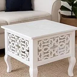 FURNIFOX Wooden Seating Stool | Foot Stool | Side Table Beautiful Handmade Wooden Stools with an Antique Living Room, Office, or on a Balcony as Home furnishings Living & Bed Room Decor (White)-picture-40