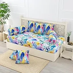 EVER HOME Diwan Set Covers Cotton 8 Pieces Pure Cotton Digital Printed Standard Diwan Set (1 Single Bedsheet, 2 Bolster Covers, 5 Cushion Covers)-image-31