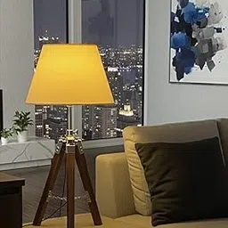Modern Tripod Table Lamp with Wooden Legs, Yellow Shade, Metal and Wood Construction, 15 cm Height, 12 cm Width, Desk Light for Home Office-picture-30