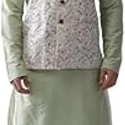 kisah Mens Kurta Jacket Dhoti Set, Cotton Blend Mandarin Collar, Long Sleeves, Multi Ethnic Wear Set for Men-picture-19