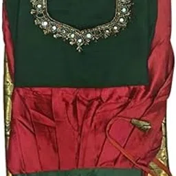 Butter Buds Women Readymade Vishu Traditional Handworked Fully Stitched Vichitra Silk Top Blouse With Narayanpet Skirt Set (Pavadai And Blouse Set) image 1