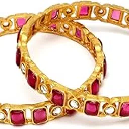 karatcart Gold Plated Red Stone Bangles Set for Women-picture-31