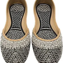 9tt Women Rajasthani Embroidered with Payal Punjabi Mojari Juti Shoe, Black.-picture-40