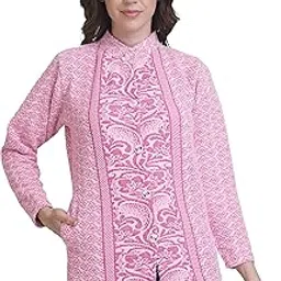 Women's Jacquard Print Turtle Neck Sweater | Winter Wear Soft Fur Long Cardigan with Front Buttons & Side Pockets | Stylish Woolen Cardigan for Winter-picture-12