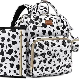 Baby Diaper Bag Backpack with Changing Pad, Pacifier Case - Cow Print Baby Bag for Girl Boy Newborn Unisex Infant Toddler - Baby Travel Bag for Mom Dad - Registry Baby Shower Gifts, 30L Large Capacity, Cow Print, Daypack Backpacks-image-29