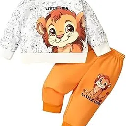 rizzq Kids Dress for Boys | Printed Round Neck Full Sleeve T-shirt and Pant Clothing Set for Baby Boys-White-picture-54