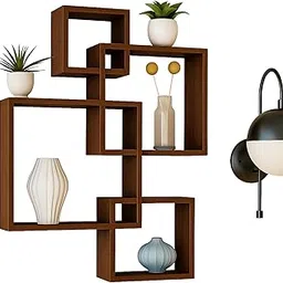 RIOZAIN Wooden Wall Shelves for Living Room, Bedroom & Office | Modern Decorative Storage Rack | Wall Mounted Cube Shelf Set – Wood Material Decorative Intersecting Floating Wall Shelves (Brown)-picture-33