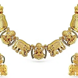 rubans Temple Inspired & Cubic Zirconia Embellishments Necklace Set for Women & Girls | Handcrafted Jewelry | Ideal for Weddings, Ethnic Wear & Festive Occasions image 1
