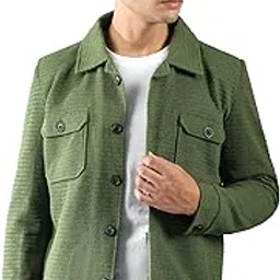 beyoung Olive Textured Pocketed Jacket-picture-19