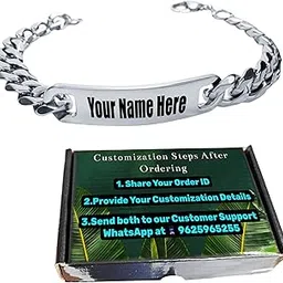 wolkomhome personalized bracelet for women & men stylish in Silver Gold & Black Link Chain stainless steel & leather - engraved bracelet Ideal Rakhi & Friendship-picture-41