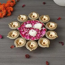 Krivi Diya Shape Flower Decorative Urli Bowl for Home Handcrafted Bowl for Floating Flowers and Tea Light Candles, Office and Table Decor| Diwali Decoration Items (12 Inches)-picture-22