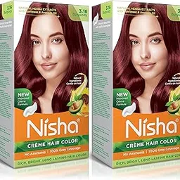 Nisha Creme Hair Colour 3.16 BURGUNDY (60gm + 60ml + 18ml Nisha Conditioner with Natural Herbs 100% Grey Hair Coverage) Pack of 2-image-74