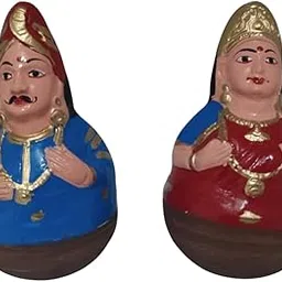 Thanjavur Uruttu Bommai| Thanjavur Dancing Doll| Raja Rani Roly-Poly Dolls| Navaratri, Golu Doll (Red and Blue)-picture-46