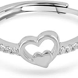 rachiva 925 Silver CZ Double Heart Ring for Women & Girls | Certified Intertwined Heart Design with Sparkling CZ | Romantic & Lightweight Adjustable Jewellery for Gifting-picture-13