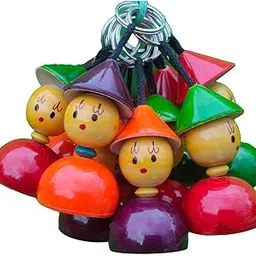 channapatna toys Channapatna Handcrafted Wooden Keychains Set of 10 pcs, Multicoloured Birthday Return gift image 1