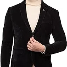 crimsoune club Men's Black Printed Corduroy Single Breasted Blazer-picture-39