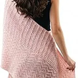 Elegant Knitted Shawl, Pink Soft Textured Wrap with Fringe, Oversized Winter Scarf for Women-picture-33