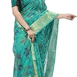 db desh bidesh Women`s Tant Cotton Silk Handloom Cotton Blend Saree Floral Leaf Design With Blouse Piece image 1