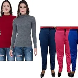 indiweaves Women Winter Wear Combo Pack- Full Sleeves High Neck/Skivvy and Fleece Warm Lower/Track Pants Pack of 5-picture-36