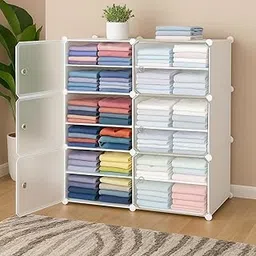 EXVITO Collapsible Wardrobe, 12-Shelf 6-Door Clothe Organizers for Cupboard, Organizer for Clothes Foldable and Stackable Organizers for Clothes - White-picture-20