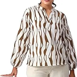 kalee Women's Modern Art Print Long Sleeve Shirt,Blue-picture-27