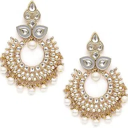 karatcart Gold Plated Grey Meena Kundan Chandbali Earrings for Women-picture-24