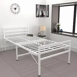 Honey Touch Folding Bed Single Size With Headboard For Bedroom, Guests And Rented Apartments (With Headboard, White) - Metal, Powder Coated-picture-22