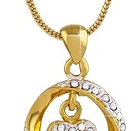 gold tone pendant with a circle and heart shape for women, adjustable-image-0