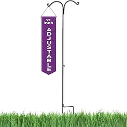 Ashman 91 Inch Adjustable Shepherds Hook with Twin Hooks 5/8 Inches Thick, Super Strong, Rust Resistant Steel Hook for Hanging Plant Baskets, Bird Feeders, Lanterns, Wind Chimes and use at Weddings-image-3