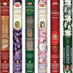 HEM Precious Combo Incense Assorted Pack | Lavender, Lotus, Jasmine Blossom, Musk, Frankincense/Loban, Precious Chandan | Burning Time: 35-40 Minutes | Approx. 120 Sticks | Pack of 6-picture-10