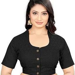 mr apparels Women's Pure Cotton Blouse with U-Neck & Short Sleeve, Readymade Saree Blouse for Girls & Women, Solid Stretchable Comfy Stylish Ethnic Design - Sizes: 32/34/ 36/38/ 40/42-picture-13