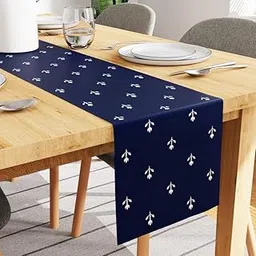 Encasa XO Dining Table Runner for 4 Seater - Polyester Twill Fabric - Foil Digital Print - Size 28x150 cm - Decorative Cloth for Centre and Coffee Table - Washable - 1 Pc - Buti Navy Blue-image-3