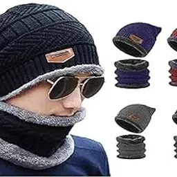 Woolen Winter Accessory Set, Beanie Hat, Scarf, and Neck Warmer in Black-picture-13