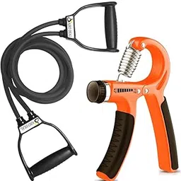 AJRO DEAL Double Toning Resistance Tube with Adjustable Hand Grip | Full Body Workout Equipment for Strength Training, Muscle Toning, and Home Fitness (Black & Orange)-picture-12