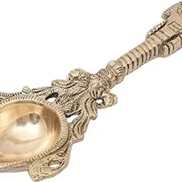 Two Moustaches Brass Ganesha Design Pooja Aarti Spoon, Hawan Spoon for Pouring Ghee in Hawan Kund, Antique White, Pack of 1-picture-49