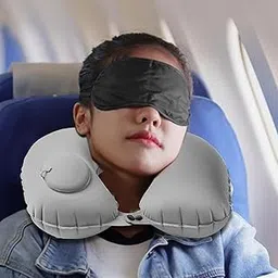 STYLEHEAVEN Inflatable Travel Pillow Adults Head Support for Bussiness Trip Train Travel Gray-picture-25