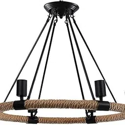 6 Light Hemp Rope Hanging Industrial Iron Round Pendulights Chandelier Ceiling Lamp-picture-34